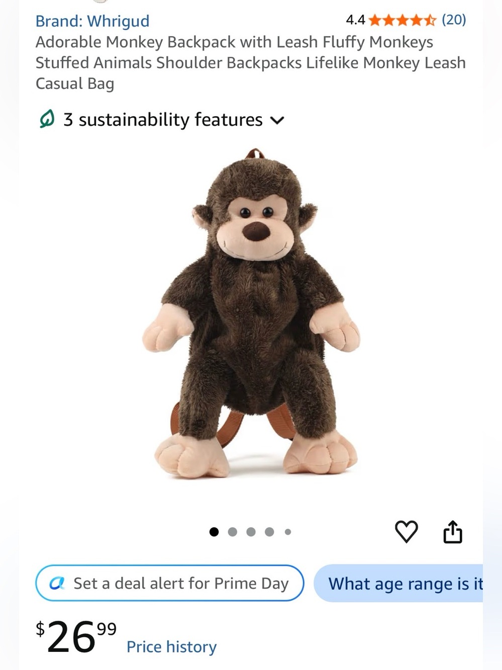Plush Monkey Backpack in Dark Brown and Cream